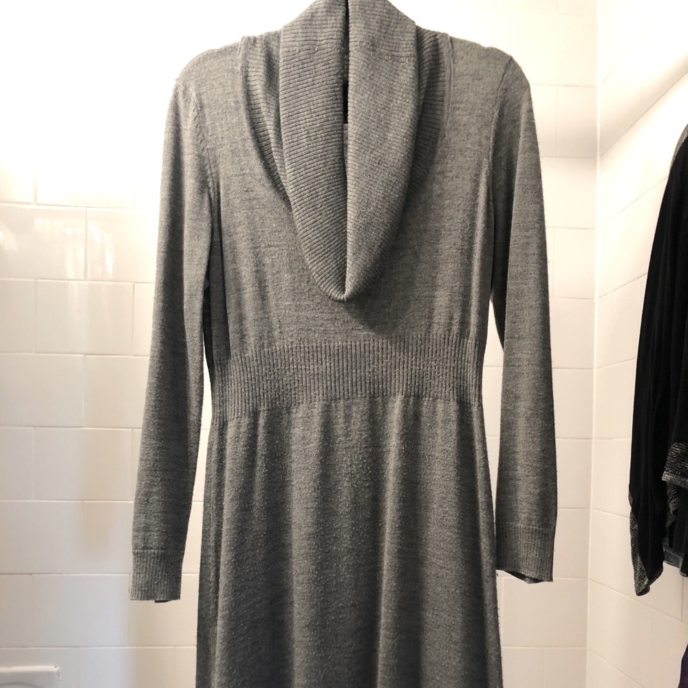 Grey Cowl Turtleneck Sweater Dress